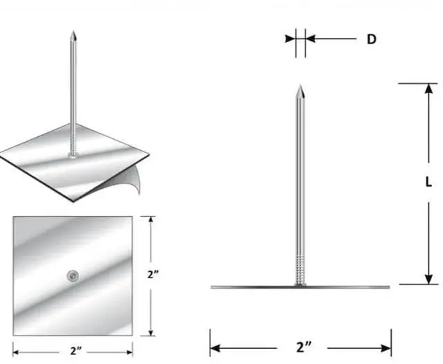 Alt view image 3 of 3 - Self-Stick Insulation Hangers, Pins (1000, 1-5/8") Click to View Size and Quantity Options, Made in America