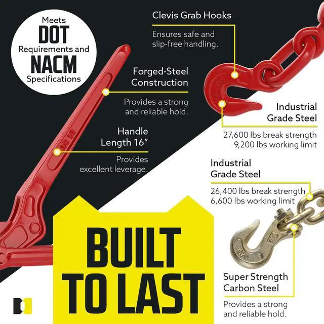 Alt view image 2 of 6 - DC Cargo Chain Binder Kit | 3/8" Grade 70 Extra Long 20 Foot Chain - and Load Binder Set | Heavy Duty Ratcheting Chain and Binder | Load Chain and Binders 6,600lb Working Load Limit As Set