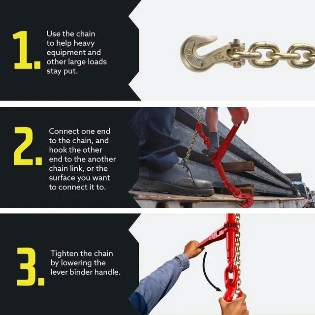 Alt view image 5 of 6 - DC Cargo Chain Binder Kit | 3/8" Grade 70 Extra Long 20 Foot Chain - and Load Binder Set | Heavy Duty Ratcheting Chain and Binder | Load Chain and Binders 6,600lb Working Load Limit As Set