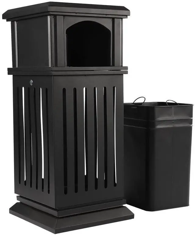 Main image of Outdoor Trash Can, 40L Commercial Garbage Enclosure with Locking Lid, Heavy Duty Industrial Yard Garage Waste Container, Installation-Free, 35.4 x 15.7 x 15.7 in, Galvanized Sheet (Black)