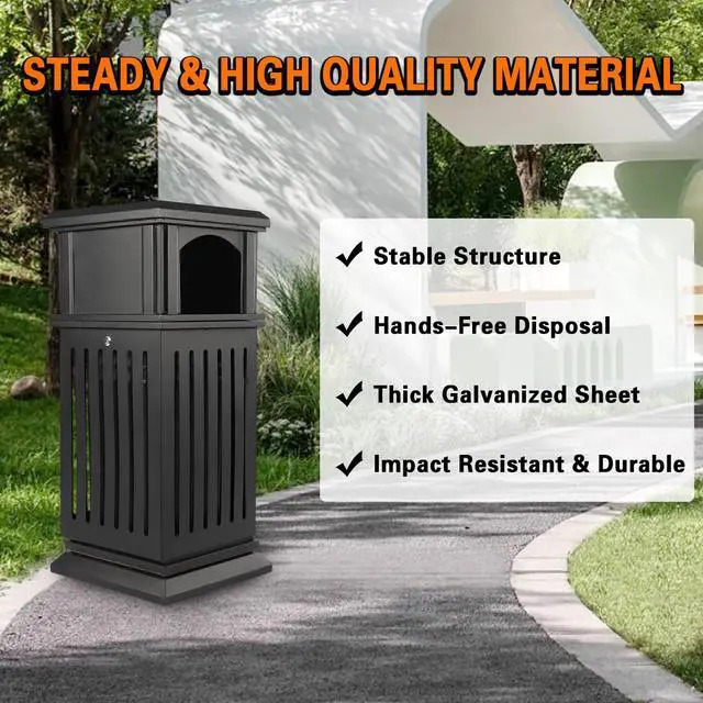 Alt view image 2 of 6 - Outdoor Trash Can, 40L Commercial Garbage Enclosure with Locking Lid, Heavy Duty Industrial Yard Garage Waste Container, Installation-Free, 35.4 x 15.7 x 15.7 in, Galvanized Sheet (Black)
