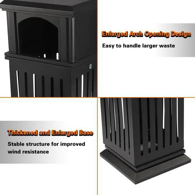 Alt view image 3 of 6 - Outdoor Trash Can, 40L Commercial Garbage Enclosure with Locking Lid, Heavy Duty Industrial Yard Garage Waste Container, Installation-Free, 35.4 x 15.7 x 15.7 in, Galvanized Sheet (Black)