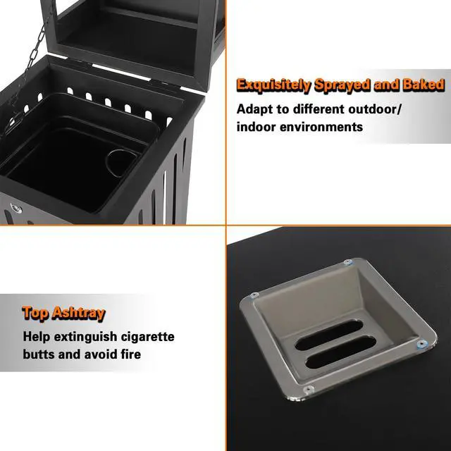 Alt view image 4 of 6 - Outdoor Trash Can, 40L Commercial Garbage Enclosure with Locking Lid, Heavy Duty Industrial Yard Garage Waste Container, Installation-Free, 35.4 x 15.7 x 15.7 in, Galvanized Sheet (Black)