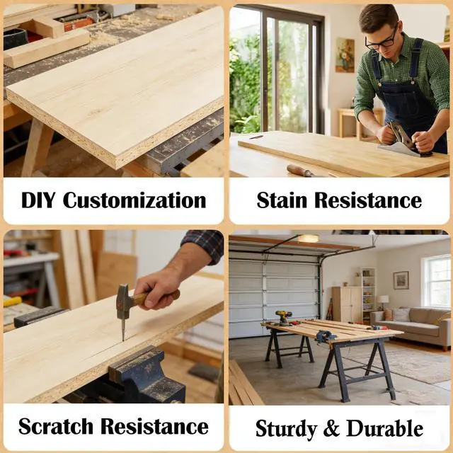 Alt view image 4 of 6 - 48"x25" Butcher Block Countertop Island, 4FT Unfinished Solid Birch Wood DIY Countertop, Durable Counter Table Tops for Kitchen Bar, Workshop, Laundry Counters Dining Room Tables 1.5" Thick