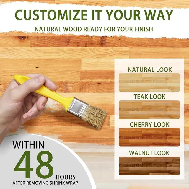 Alt view image 5 of 6 - 48"x25" Butcher Block Countertop Island, 4FT Unfinished Solid Birch Wood DIY Countertop, Durable Counter Table Tops for Kitchen Bar, Workshop, Laundry Counters Dining Room Tables 1.5" Thick