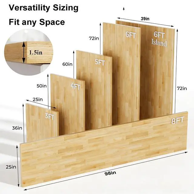 Alt view image 6 of 6 - 48"x25" Butcher Block Countertop Island, 4FT Unfinished Solid Birch Wood DIY Countertop, Durable Counter Table Tops for Kitchen Bar, Workshop, Laundry Counters Dining Room Tables 1.5" Thick