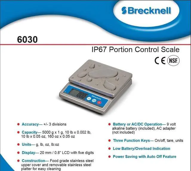 Alt view image 3 of 4 - Model 6030 Washdown IP67 Stainless Portion Control Scale 5000g x 1g / 10lbs x.002lbs NSF Certified