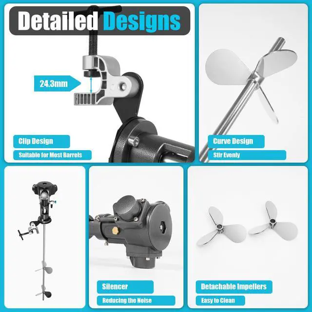 Alt view image 2 of 6 - 1/2HP 50 Gallon Pneumatic Bracket Mixer Tank Barrel Air Mix Clip Paint Blender Chucking Angle Automatic Paint Stirring Machine Ink Coating Mix Tool w/ 304 Stainless Steel Blade(US Shipping)