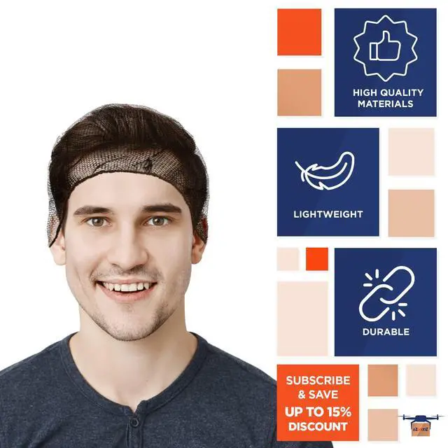Alt view image 4 of 6 - Disposable Hair Nets, Dark Brown, 18 Inches, Pack of 1000, Nylon with Elastic Edge, Suitable for Food Service, Work, and General Use