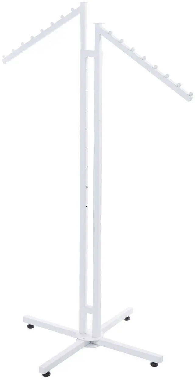 Main image of White 2-Way Clothing Display Rack - Sleek Retail Clothing Rack with Slant Arms for Garment Display (48"-72"H 3" Increments) - Sturdy Clothes Rack for Boutique, Thrift Store, and