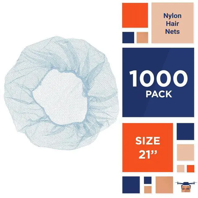 Alt view image 2 of 6 - Disposable Hair Nets, Blue, 21 Inches, Pack of 1000, Nylon with Elastic Edge, Suitable for Food Service, Work, and General Use