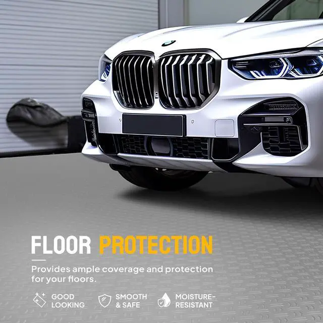 Alt view image 3 of 6 - 7.5 X 20 FT Garage Floor Mat,Thickened Double Diamond Plate Garage Floor Covering, PVC Garage Flooring Roll for Under Car,Garage, Warehouse, Gyms, Trailer,Gray