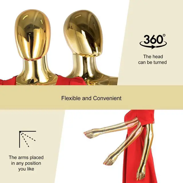 Alt view image 3 of 6 - Female Mannequin Full Body Golden, 70" Adjustable Stand Realistic Mannequin Display Set Plastic Detachable Manequins with Metal Base for Display