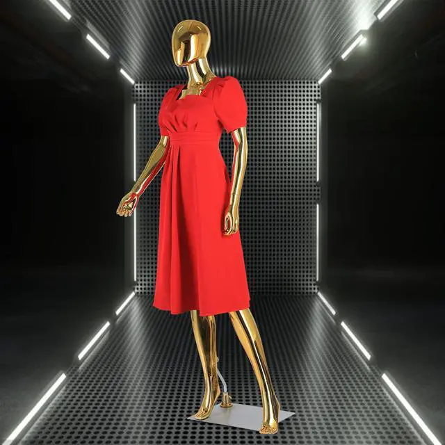 Alt view image 5 of 6 - Female Mannequin Full Body Golden, 70" Adjustable Stand Realistic Mannequin Display Set Plastic Detachable Manequins with Metal Base for Display