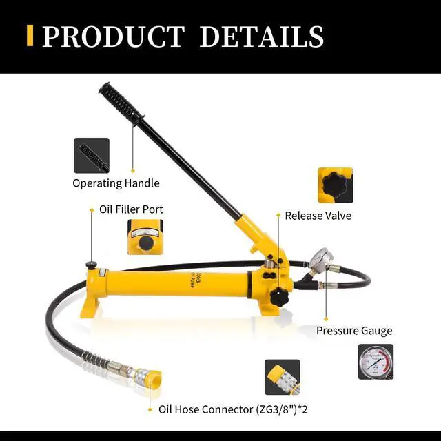 Alt view image 2 of 6 - 2 Speed Hydraulic Pumps Hand Operated 10000Psi with Pressure Guage 1.8m Length Hose, 900cc Hydraulic Hand Pump,Single Acting Hydraulic Pump Manual Pump for Industry,CP-700B