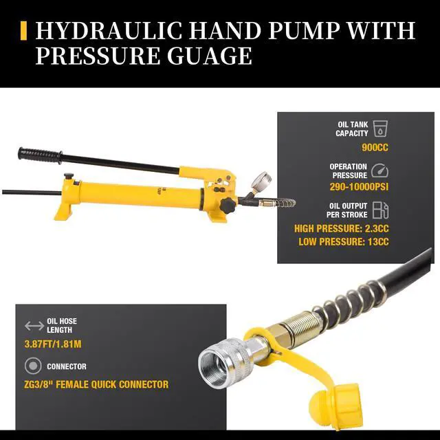 Alt view image 3 of 6 - 2 Speed Hydraulic Pumps Hand Operated 10000Psi with Pressure Guage 1.8m Length Hose, 900cc Hydraulic Hand Pump,Single Acting Hydraulic Pump Manual Pump for Industry,CP-700B