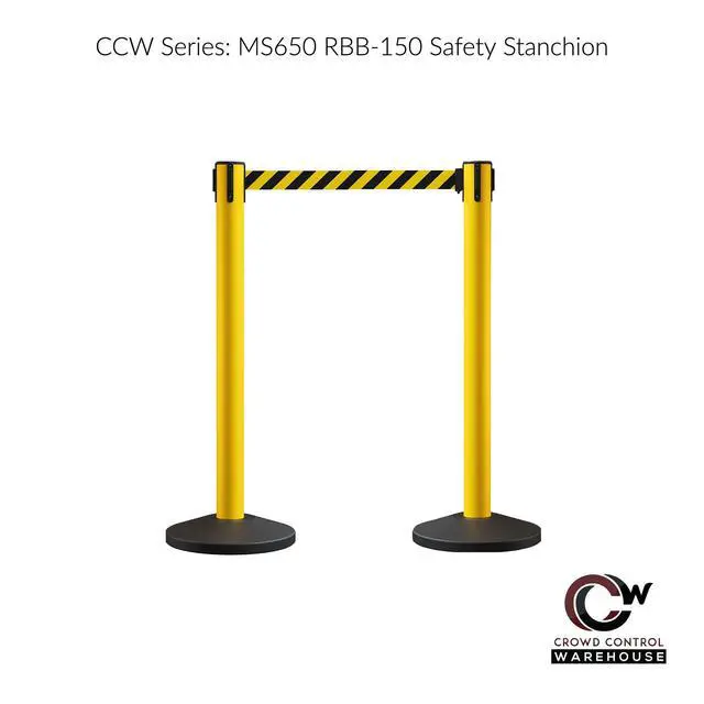 Alt view image 2 of 6 - CCW Series RBB-150 - Set of 2 Stanchion Retractable Belt Barriers - 16 Foot, Yellow"Caution - DO NOT Enter" Black Letters Belt with Yellow Post - Easy Assembly