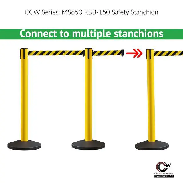 Alt view image 5 of 6 - CCW Series RBB-150 - Set of 2 Stanchion Retractable Belt Barriers - 16 Foot, Yellow"Caution - DO NOT Enter" Black Letters Belt with Yellow Post - Easy Assembly