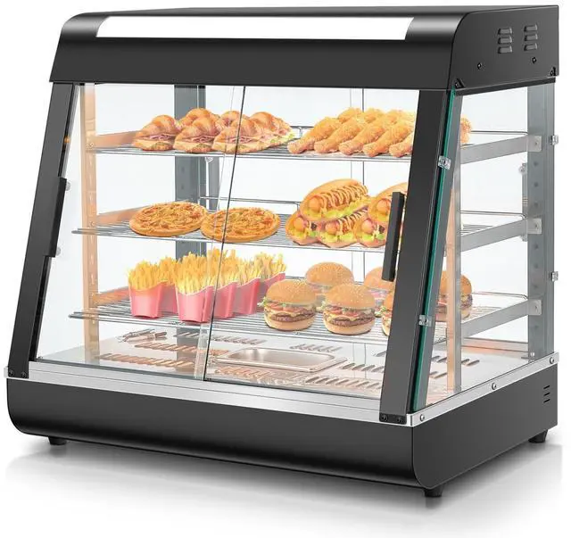 Main image of Commercial Food Warmer 26", 3-Tier Heated Display Case w/LED Light and Adjustable Thermostat, Removable Shelves, Countertop Pizza Pastry Warmer for Buffet Restaurant Bakery 1200W