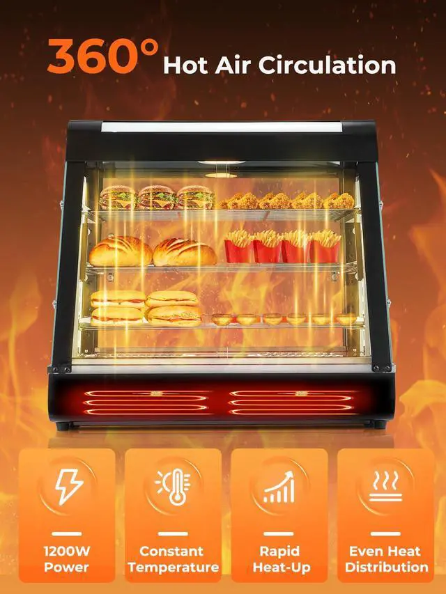 Alt view image 2 of 6 - Commercial Food Warmer 26", 3-Tier Heated Display Case w/LED Light and Adjustable Thermostat, Removable Shelves, Countertop Pizza Pastry Warmer for Buffet Restaurant Bakery 1200W