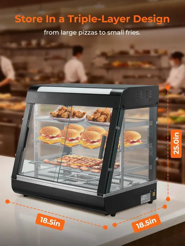 Alt view image 6 of 6 - Commercial Food Warmer 26", 3-Tier Heated Display Case w/LED Light and Adjustable Thermostat, Removable Shelves, Countertop Pizza Pastry Warmer for Buffet Restaurant Bakery 1200W