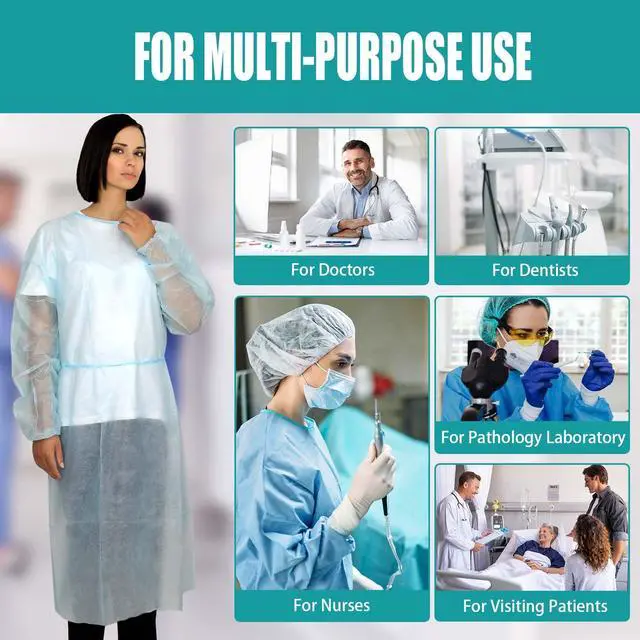 Alt view image 6 of 6 - 200 Pcs Disposable PPE Isolation Medical Gowns by | Level 1 Polypropylene Lab Gowns | Full Back Coverage Double Tie Closure Knit Cuffs SMS 40 GSM Material Universal Size