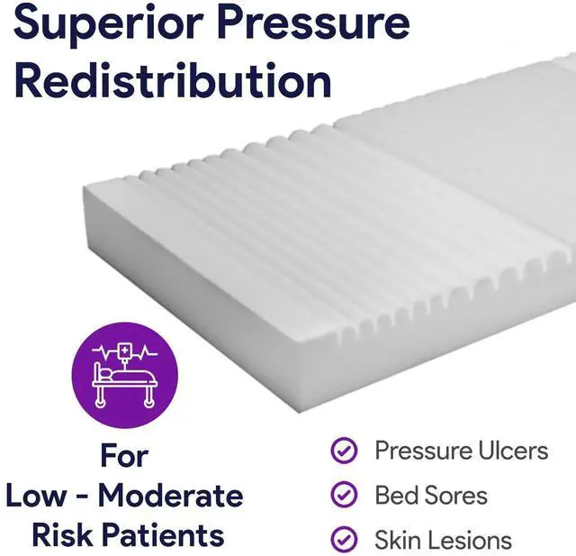 Alt view image 3 of 6 - Foam Hospital Bed Mattress for Pressure Redistribution - High Density Foam for Deep Immersion - Low to Moderate Bed Sore Treatment Mattresses - 36" x 84" x 6"