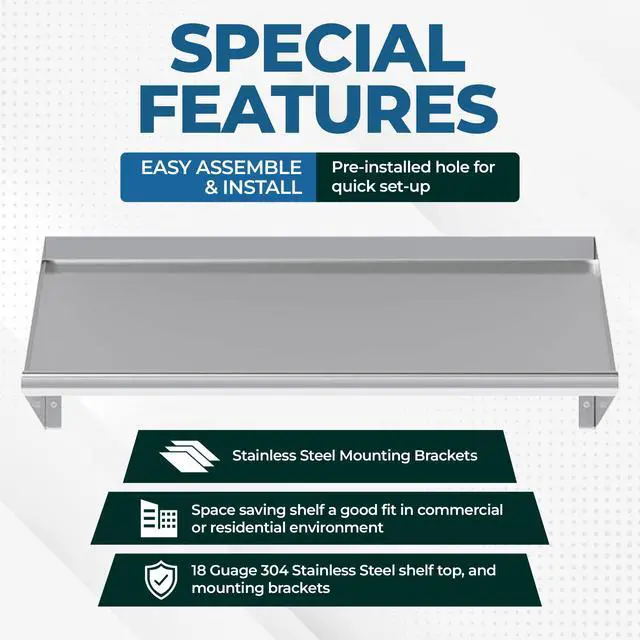 Alt view image 4 of 6 - 304 Stainless Steel Slanted Wall Rack Shelf with Drain Outlet 21" x 22.5" | Compact Wall-Mounted Drip Shelf for Commercial Kitchen or Bar (21 in. x 22 1/2 in)