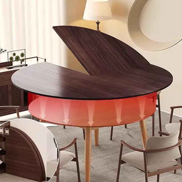 Alt view image 2 of 6 - Large Round Foldable Table Top, 59 Diameter Portable Dining Table Extender Top, No Legs Wooden Round Table Tops Only, for Round Table and Square Table (Walnut, 71in)