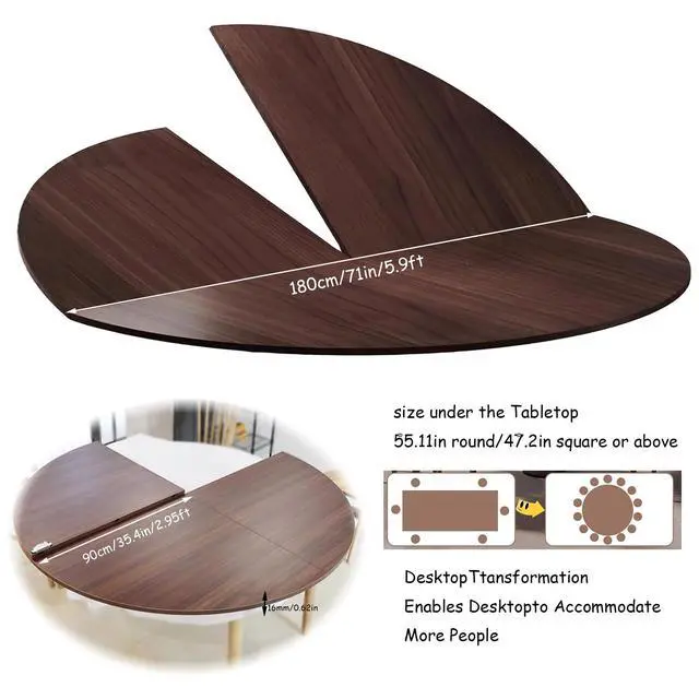 Alt view image 3 of 6 - Large Round Foldable Table Top, 59 Diameter Portable Dining Table Extender Top, No Legs Wooden Round Table Tops Only, for Round Table and Square Table (Walnut, 71in)