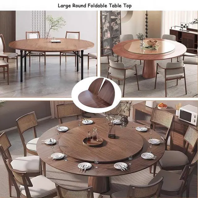 Alt view image 4 of 6 - Large Round Foldable Table Top, 59 Diameter Portable Dining Table Extender Top, No Legs Wooden Round Table Tops Only, for Round Table and Square Table (Walnut, 71in)