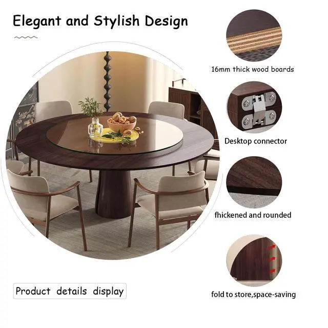 Alt view image 5 of 6 - Large Round Foldable Table Top, 59 Diameter Portable Dining Table Extender Top, No Legs Wooden Round Table Tops Only, for Round Table and Square Table (Walnut, 71in)