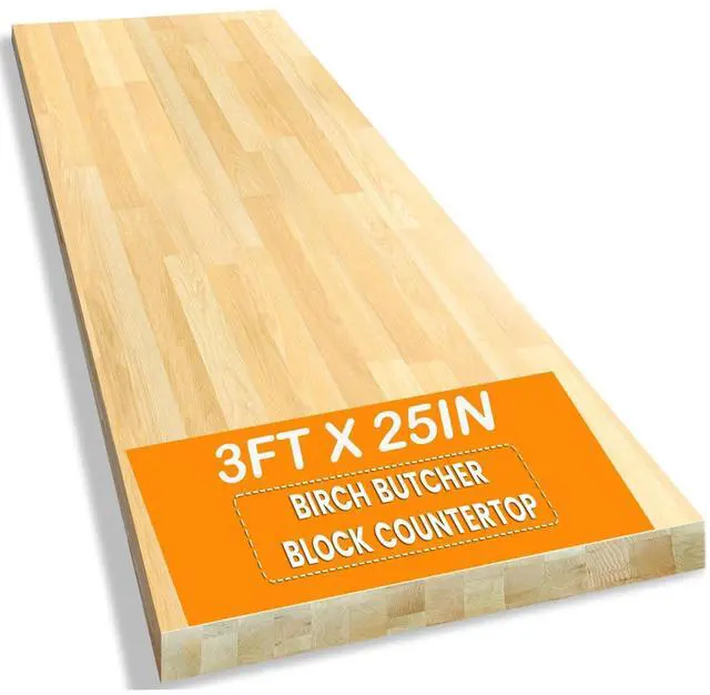Main image of 36"x25" Butcher Block Countertop Island, 3FT Unfinished Solid Birch Wood DIY Countertop, Durable Counter Table Tops for Kitchen Bar, Workshop, Laundry Counters Dining Room Tables 1.5" Thick