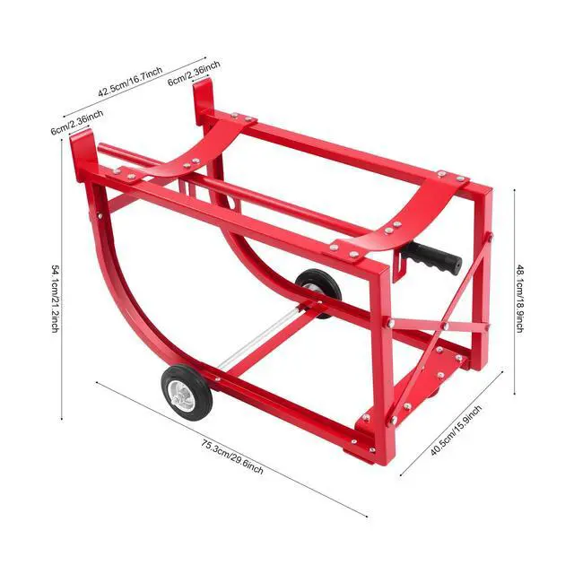Alt view image 2 of 6 - Drum Cradle 55 Gallon Drum Cart Rack Steel Oil Drum Handling Cradle with 4 Wheels and Retractable Drawbar, Up to 600lbs Capacity