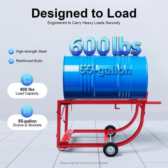 Alt view image 4 of 6 - Drum Cradle 55 Gallon Drum Cart Rack Steel Oil Drum Handling Cradle with 4 Wheels and Retractable Drawbar, Up to 600lbs Capacity