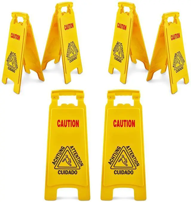 Main image of Wet Floor Sign, Slippery When Wet A-Frame Caution Sign, Bright Yellow 6 PACK