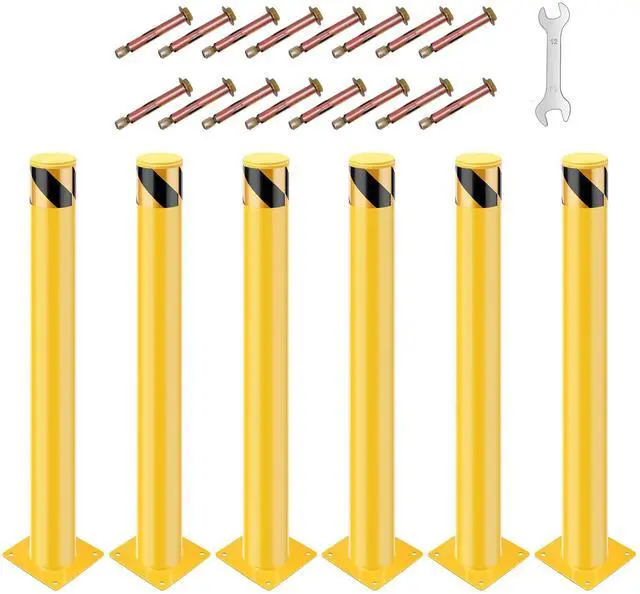 Main image of Safety Bollard Post, 48 x 4.5 in Steel Removable Traffic Parking Barrier Bollards, Yellow, 6 Pack