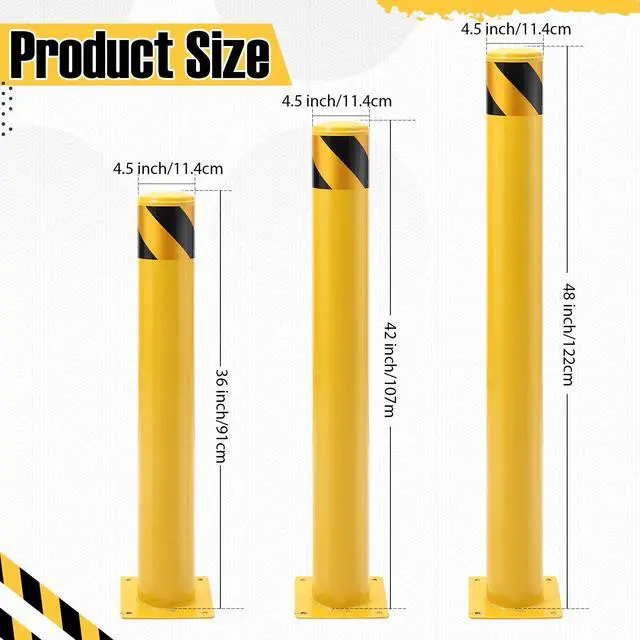 Alt view image 2 of 6 - Safety Bollard Post, 48 x 4.5 in Steel Removable Traffic Parking Barrier Bollards, Yellow, 6 Pack