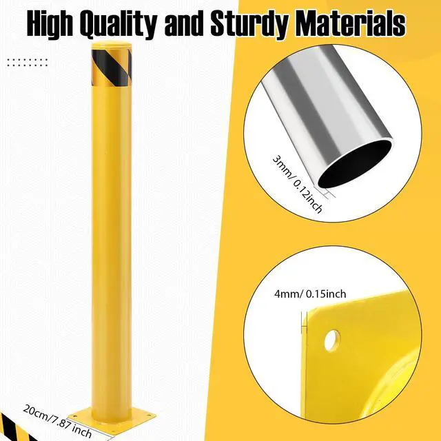 Alt view image 3 of 6 - Safety Bollard Post, 48 x 4.5 in Steel Removable Traffic Parking Barrier Bollards, Yellow, 6 Pack