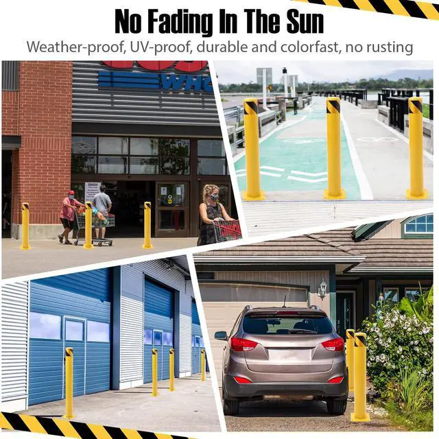 Alt view image 4 of 6 - Safety Bollard Post, 48 x 4.5 in Steel Removable Traffic Parking Barrier Bollards, Yellow, 6 Pack