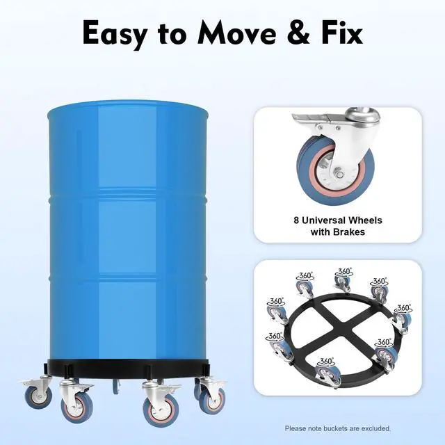 Alt view image 4 of 6 - 2pcs Trash Can Dollies 55 Gallon Drum Dolly Heavy Duty Steel Barrel Dolly Cart with 8 Wheels, 2000LBS Load Capacity