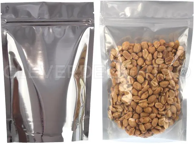 Main image of 8oz Silver/Clear Stand Up Pouches - 1000 Pack - 6" x 9" x 3" - Resealable Bag