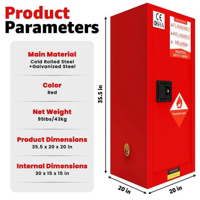 Alt view image 2 of 6 - 30 GAL Flammable Storage Cabinet 23'' x 35'' x 23'', Fire Cabinets, Flammable Liquid Storage Cabinet with Adjustable Shelf for Industrial and Home Use (30 GAL, 20" x 20" x 35")