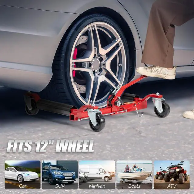 Alt view image 2 of 6 - Car Wheel Dolly Set of 4, Heavy Duty 6000 Lbs Capacity Vehicle Positioning Jack, Anti-Slip Foot Pedal&360° Swivel Casters for SUV Truck Boat Repair Moving,Red-Black