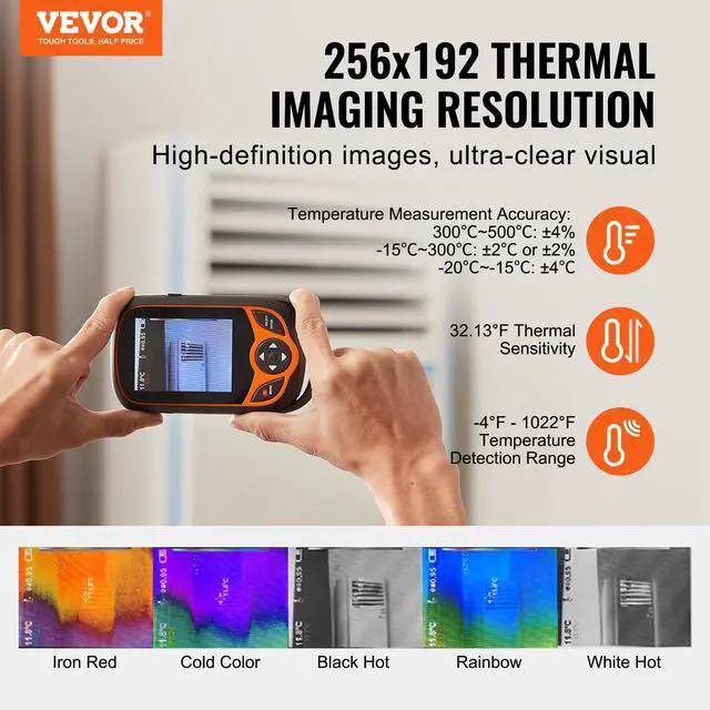 Alt view image 2 of 6 - Thermal Imaging Camera, 256 x 192 IR Resolution Pocket Infrared Thermal Imager with WiFi, 25Hz Refresh Rate Thermal Camera Pocket with 3.2" Touch Screen, 0.3MP Visual Camera, -4-1022, IP54