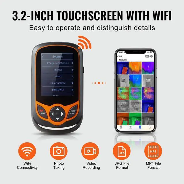 Alt view image 3 of 6 - Thermal Imaging Camera, 256 x 192 IR Resolution Pocket Infrared Thermal Imager with WiFi, 25Hz Refresh Rate Thermal Camera Pocket with 3.2" Touch Screen, 0.3MP Visual Camera, -4-1022, IP54
