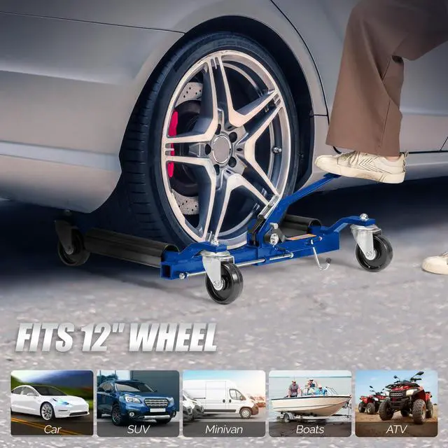 Alt view image 2 of 6 - Car Wheel Dolly Set of 4, Heavy Duty 6000 Lbs Capacity Vehicle Positioning Jack, Anti-Slip Foot Pedal&360° Swivel Casters for SUV Truck Boat Repair Moving,Black-Blue