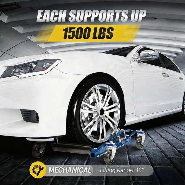 Alt view image 3 of 6 - Car Wheel Dolly Set of 4, Heavy Duty 6000 Lbs Capacity Vehicle Positioning Jack, Anti-Slip Foot Pedal&360° Swivel Casters for SUV Truck Boat Repair Moving,Black-Blue