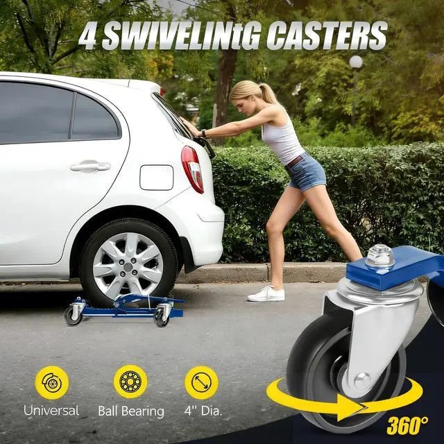 Alt view image 4 of 6 - Car Wheel Dolly Set of 4, Heavy Duty 6000 Lbs Capacity Vehicle Positioning Jack, Anti-Slip Foot Pedal&360° Swivel Casters for SUV Truck Boat Repair Moving,Black-Blue