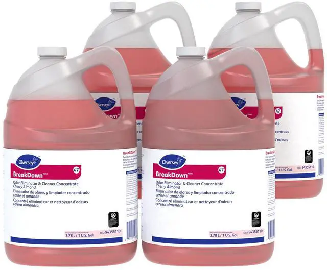 Main image of BreakDown Odor Eliminator & Cleaner, Cherry Almond, 1 gal, 4 Pack | Washrooms, Drains, Carpets, Floors, Counters, Urinals, Trash Areas, Odor Control